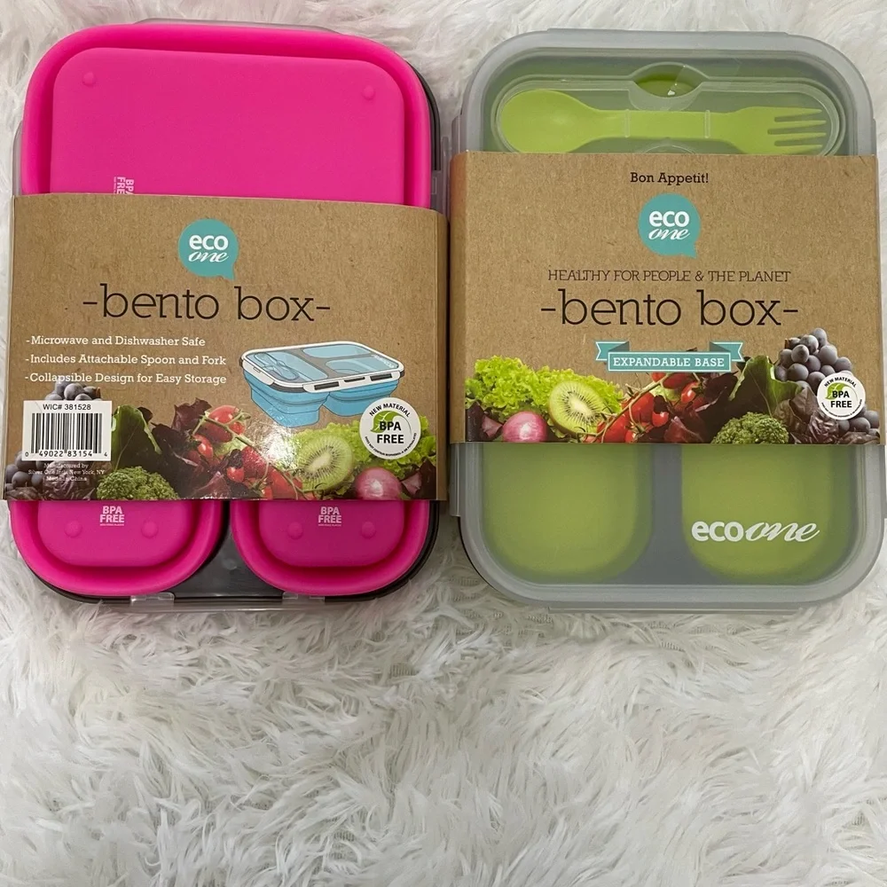 2 sets Eco one Silicone Bento Box, Lunch Box ,food storage with 3 Compartments